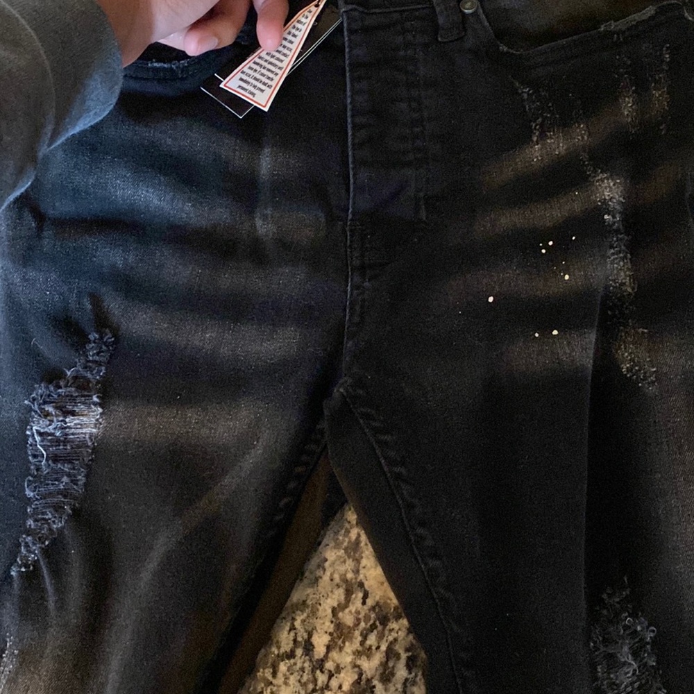 Super skinny distressed paint splat jeans washed black size 30